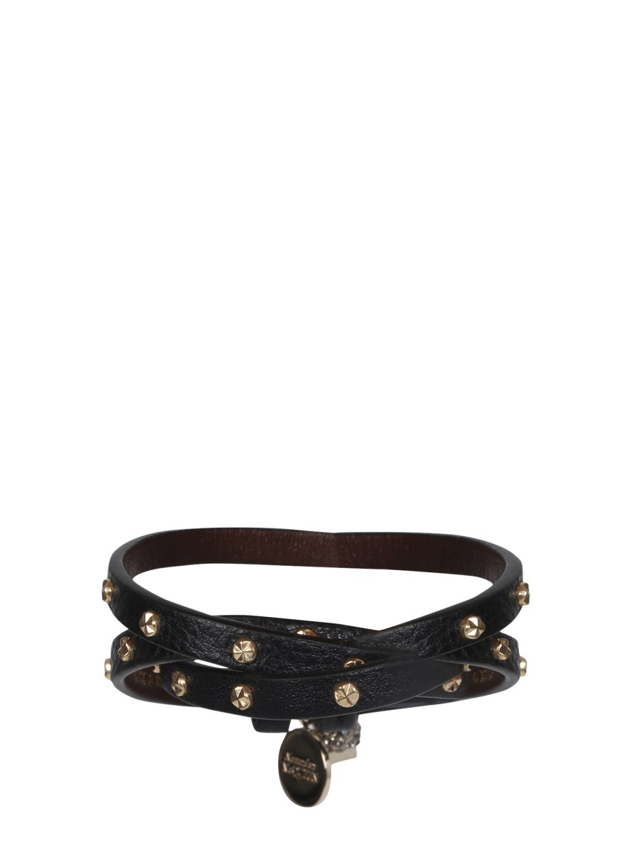 Alexander Mcqueen Skull Stud Wraparound Bracelet In Black