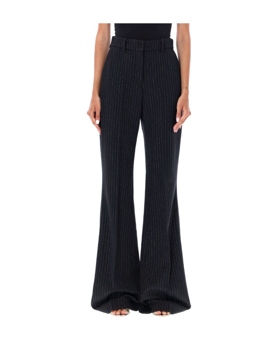 Balmain Hw Lurex Striped Straight Pants In Black
