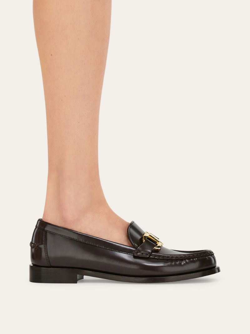 Ferragamo Moccasin With Gancini Ornament In Brown