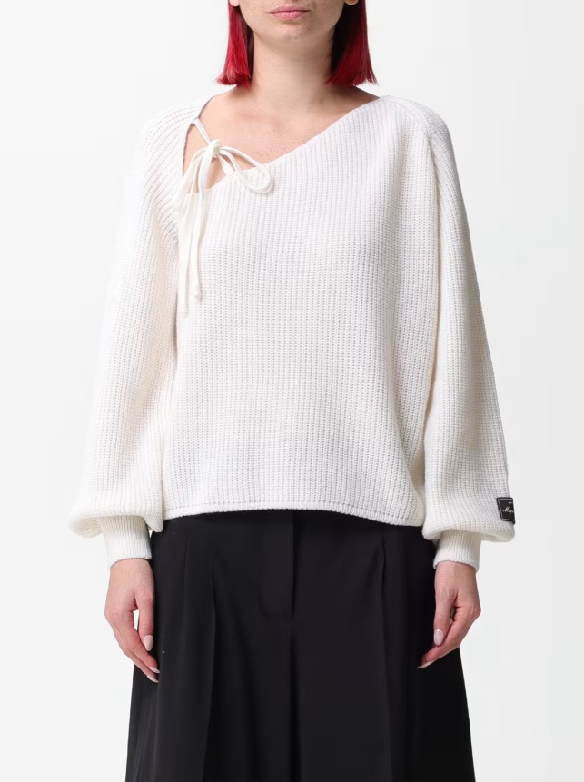 Msgm Tie-detail Ribbed Jumper In White