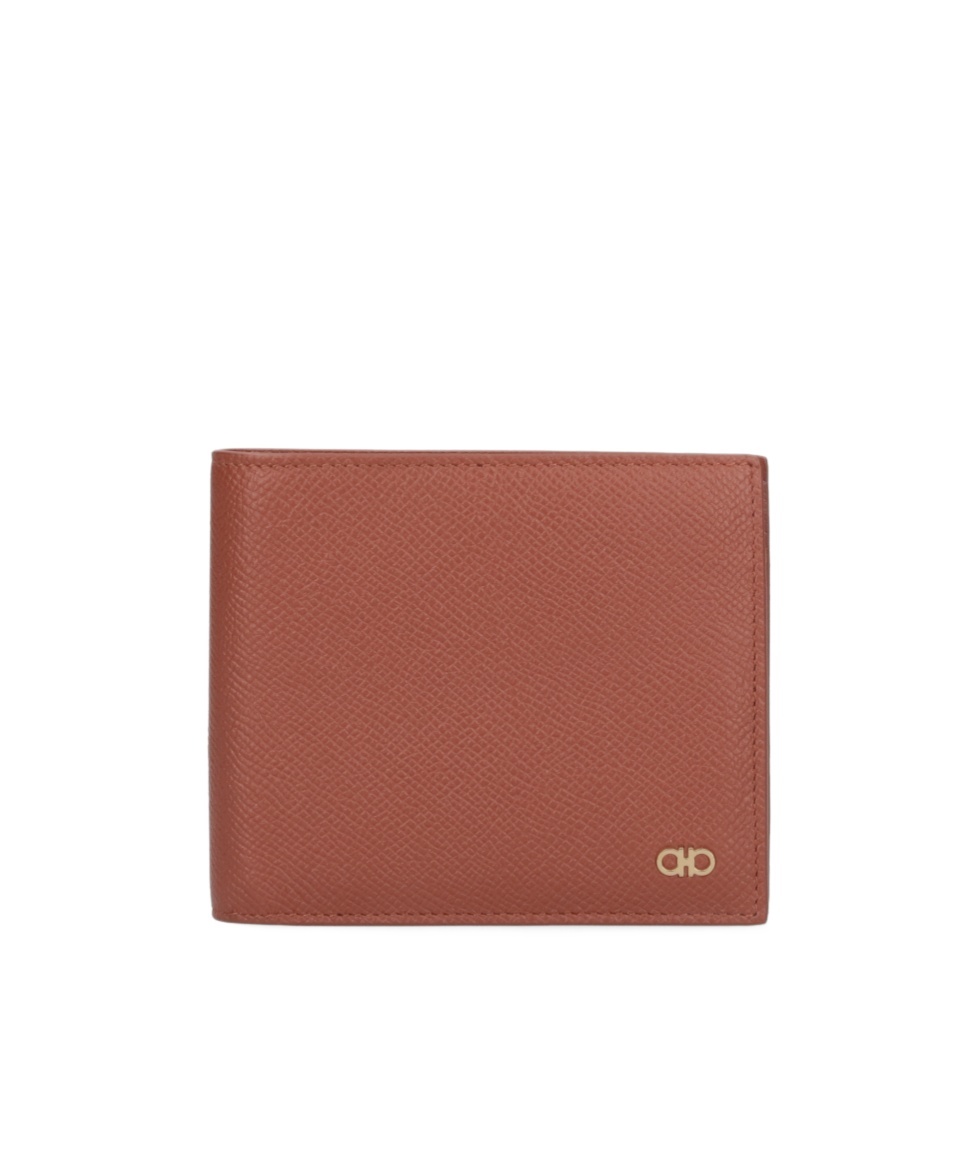 Ferragamo Salvatore Gancini Plaque Bi-fold Wallet In Brown