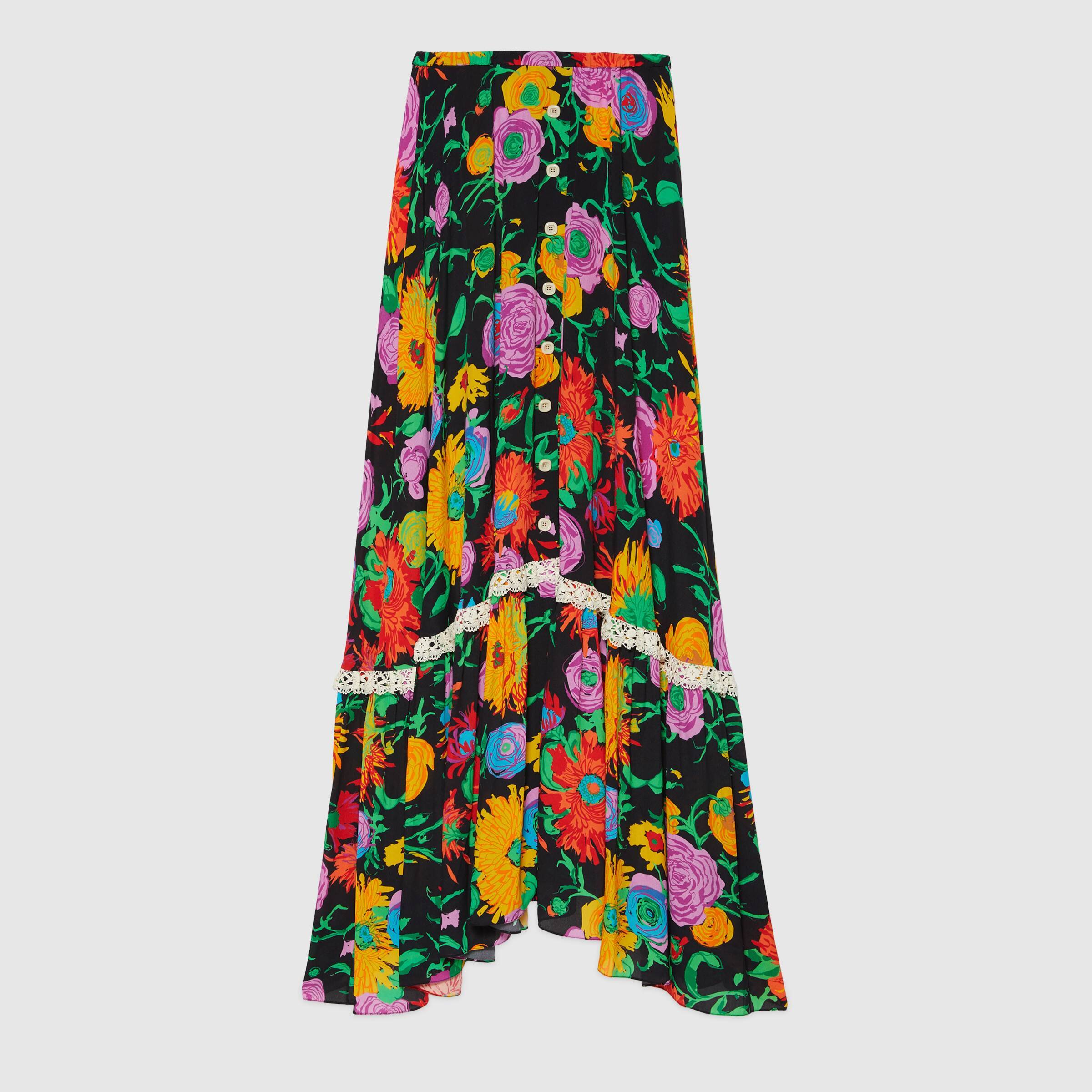 Gucci X Ken Scott Floral-print Maxi Skirt In Black