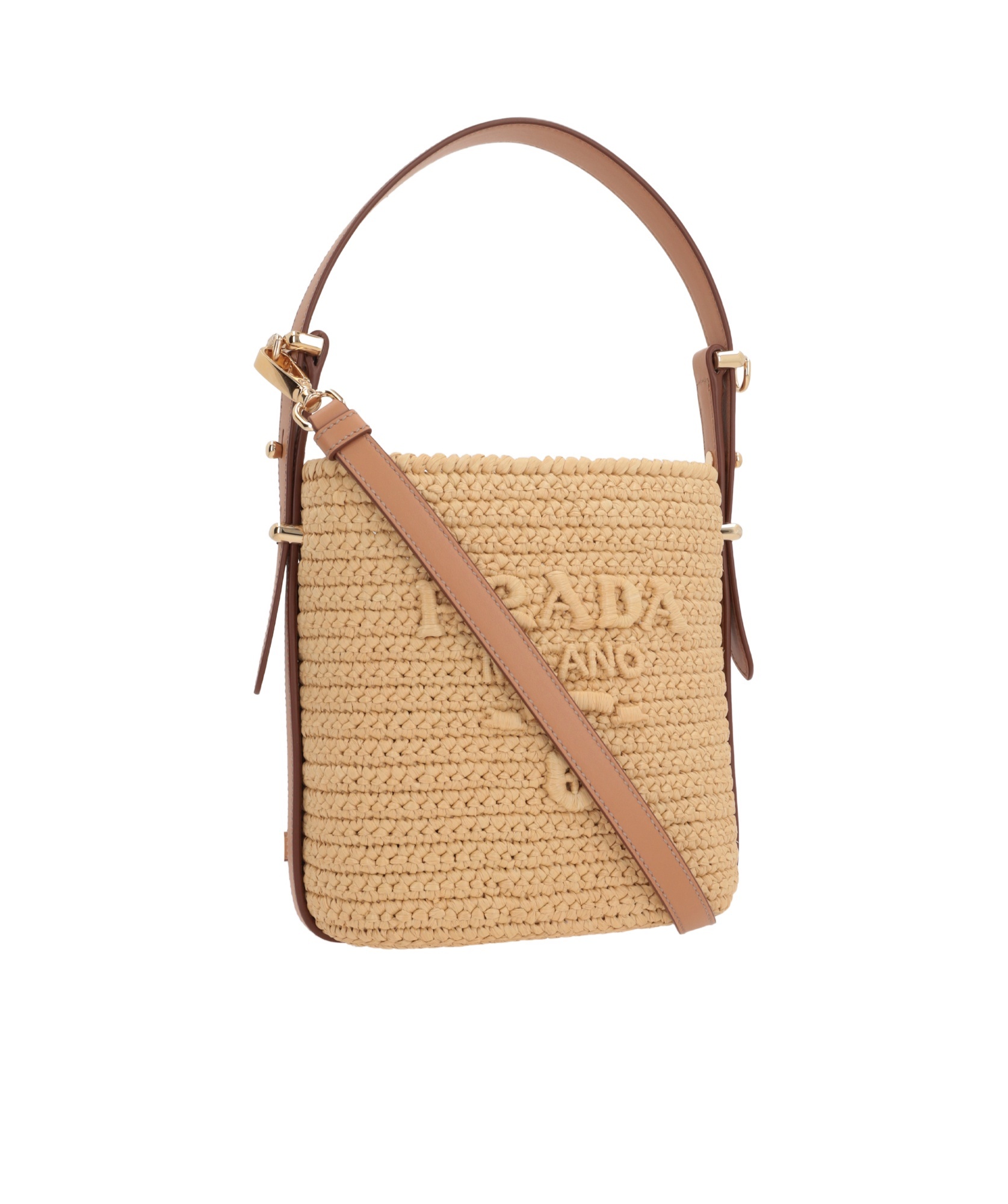 Prada Triangle-logo Raffia Mini Bag In Nude