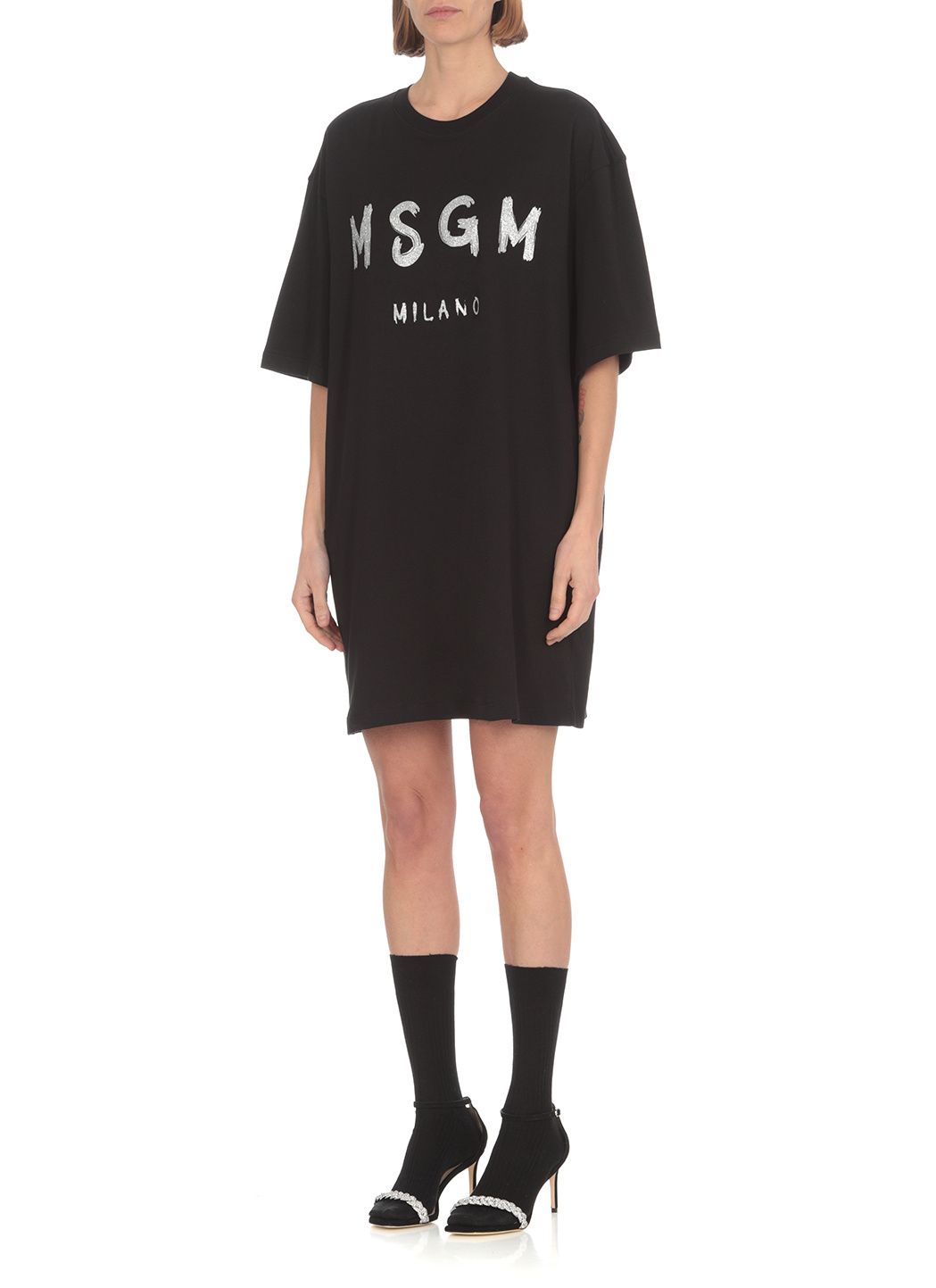 Msgm Logo-print Glitter T-shirt Dress In Black
