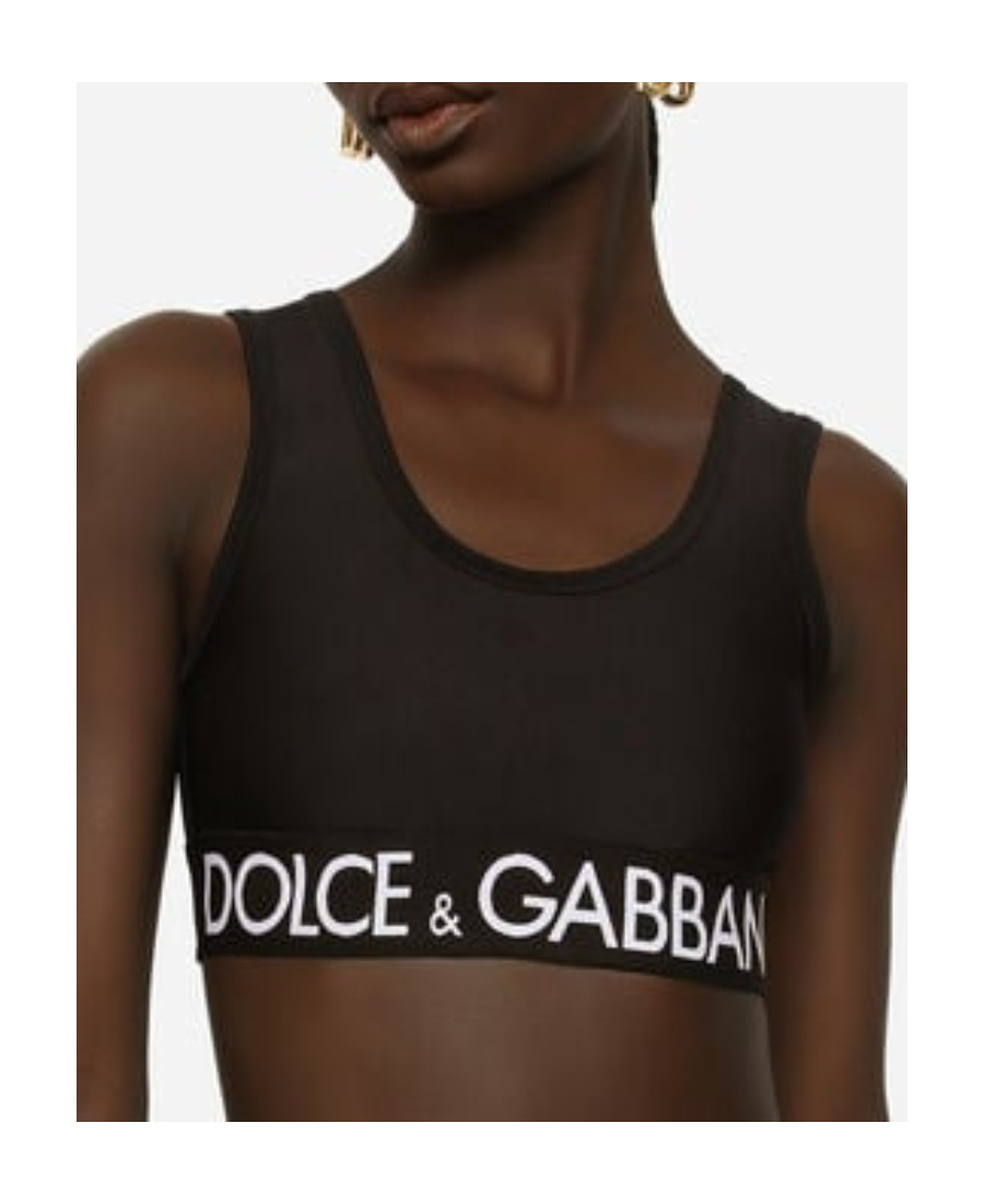 Dolce & Gabbana Black Sports Bra With Branded Band In Stretch Tech Fabric Woman In Black