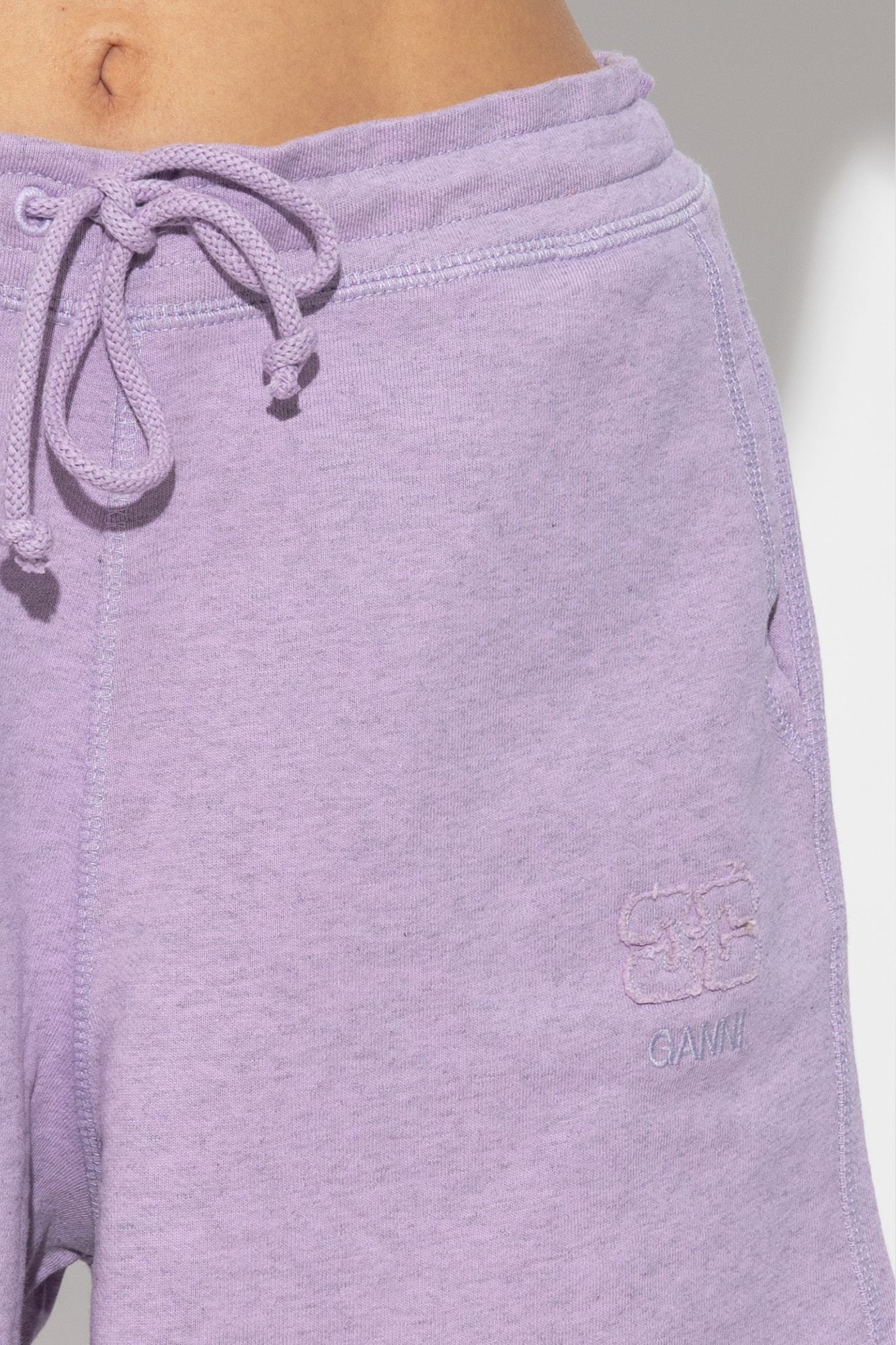 Ganni Drawstring-waist Organic-cotton Shorts In Purple