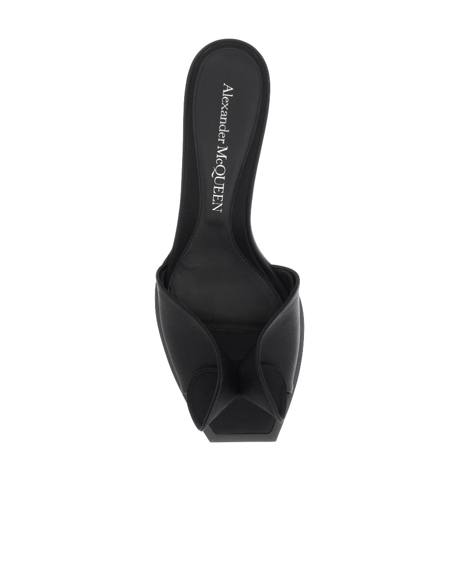 Shop Alexander Mcqueen Folded-detail Satin Mules In Black
