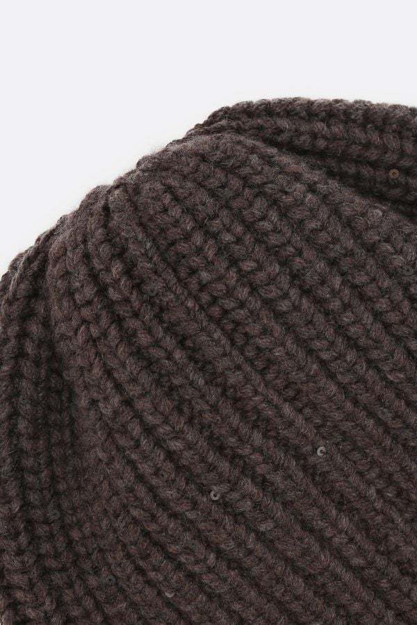 Brunello Cucinelli Ribbed Sequin-embellished Beannie Hat In Brown