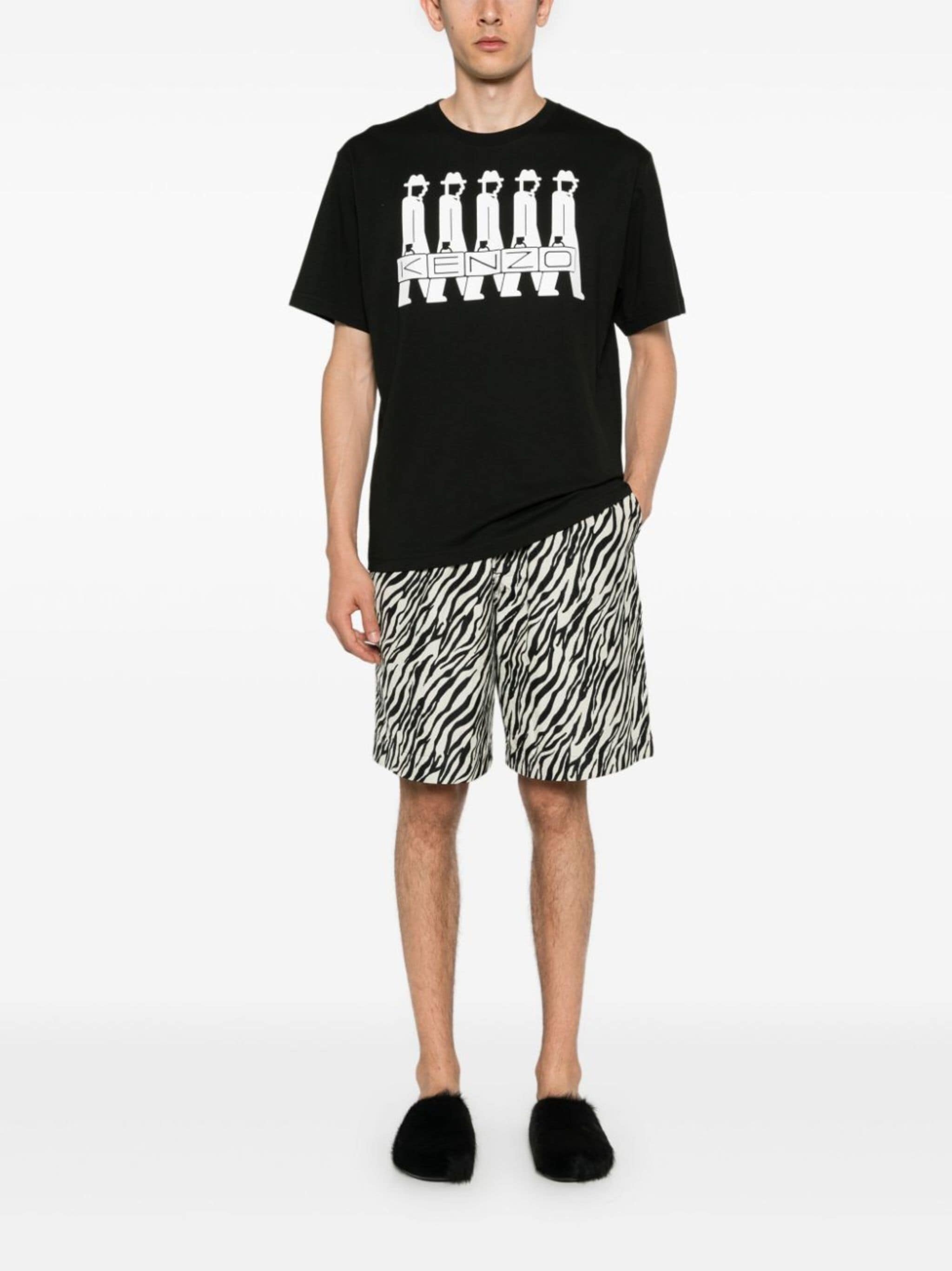 Kenzo Mens Black Business Illusion-print Cotton-jersey T-shirt In Black