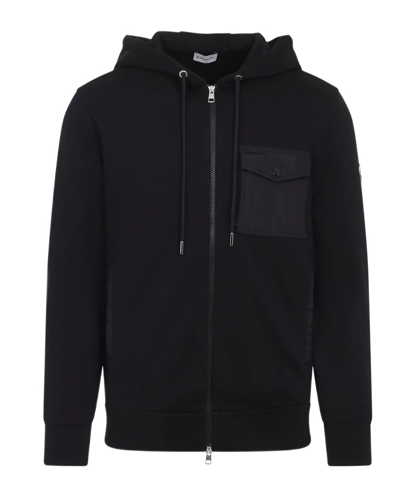 Moncler Hooded Drawstring Cardigan Chest Pocket In Black