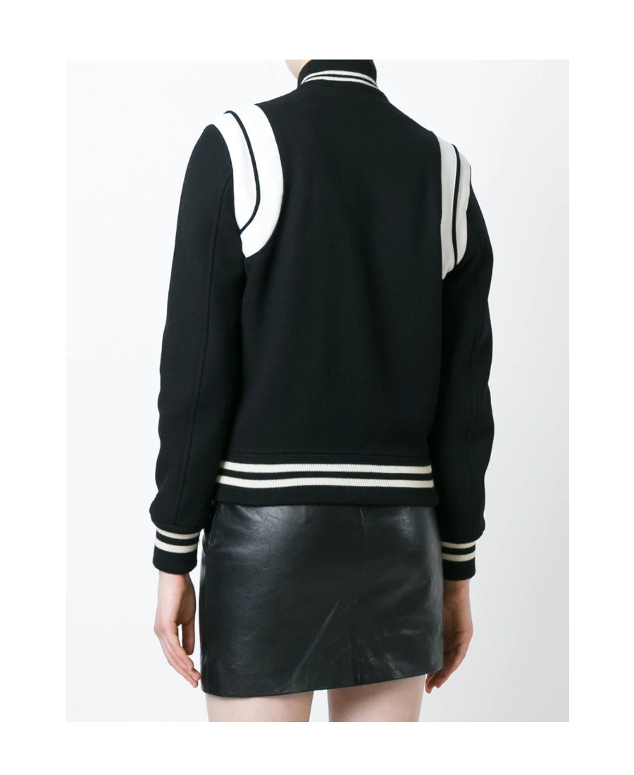 Saint Laurent Teddy Wool Jacket With Leather Profiles