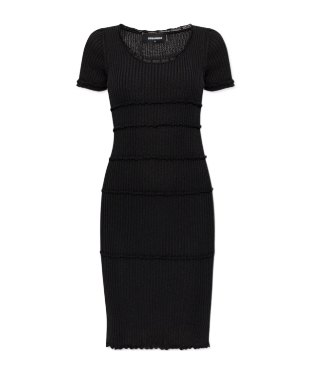 Dsquared2 Scallop Lace-trim Rib-knit Minidress In Black