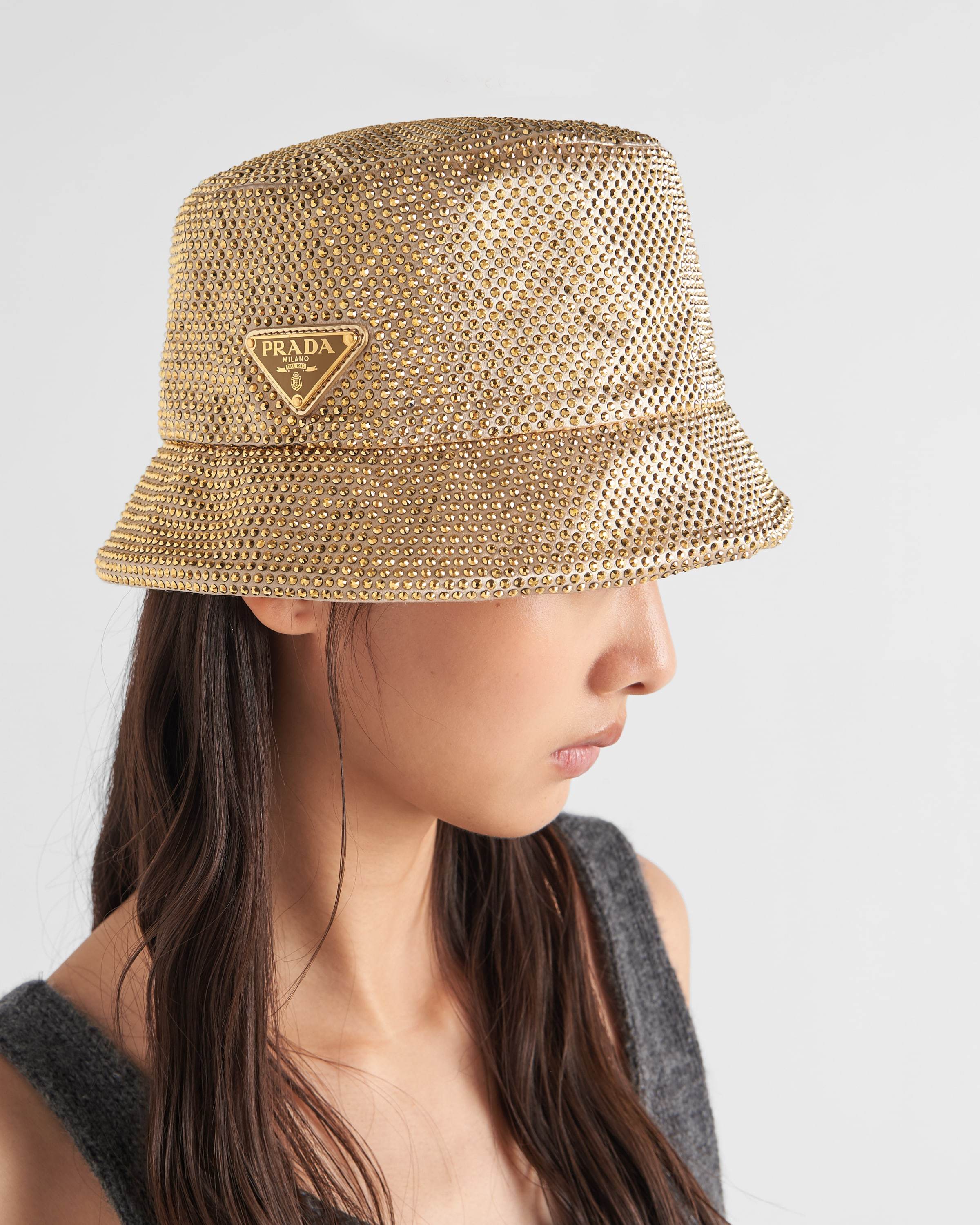 Prada Crystal-embellished Satin Bucket Hat In Yellow