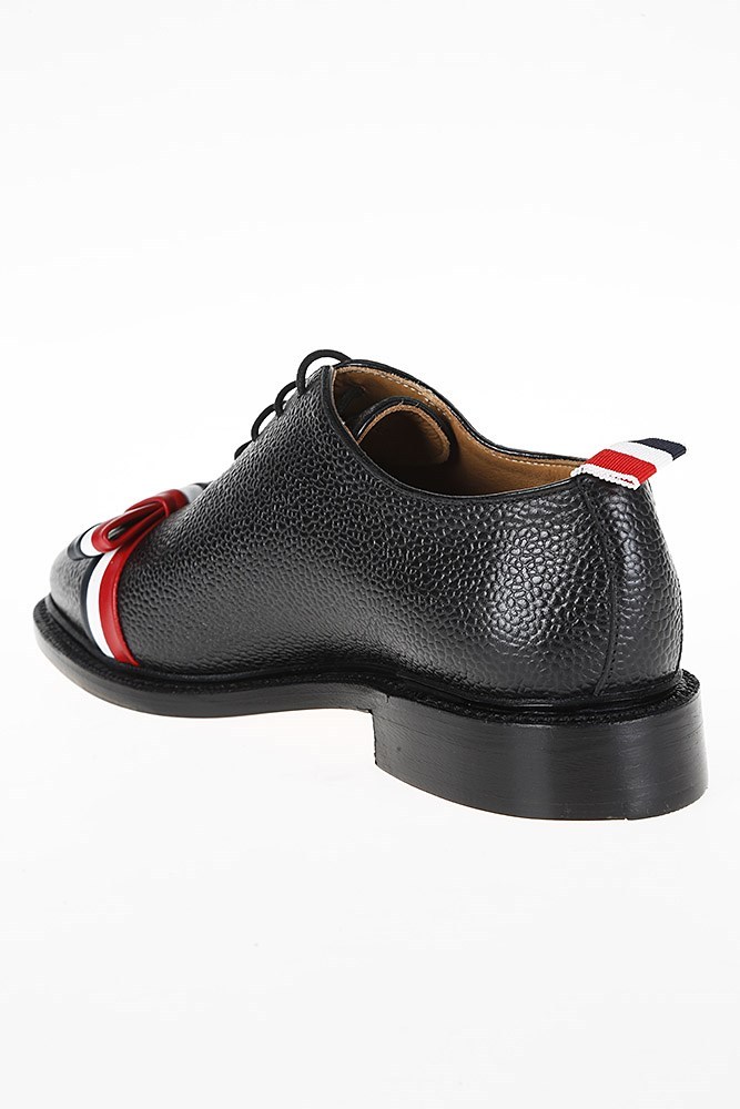 Shop Thom Browne Wholecut Tricolour Bow Shoe In Black