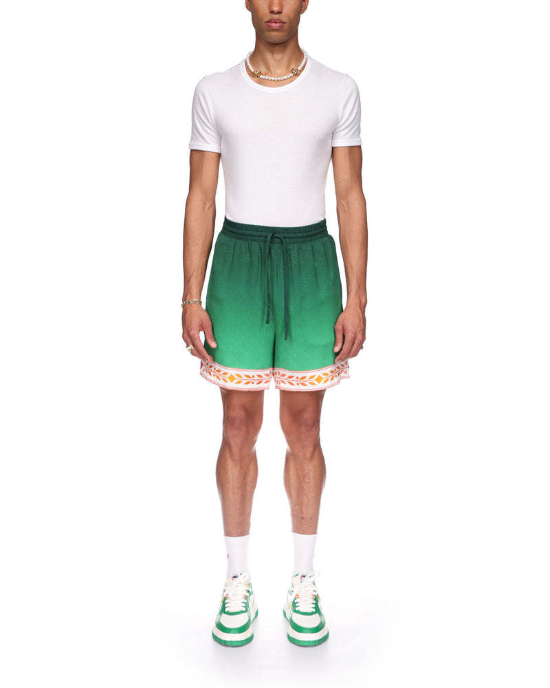 Casablanca Unity Is Power Print Silk Shorts In Green
