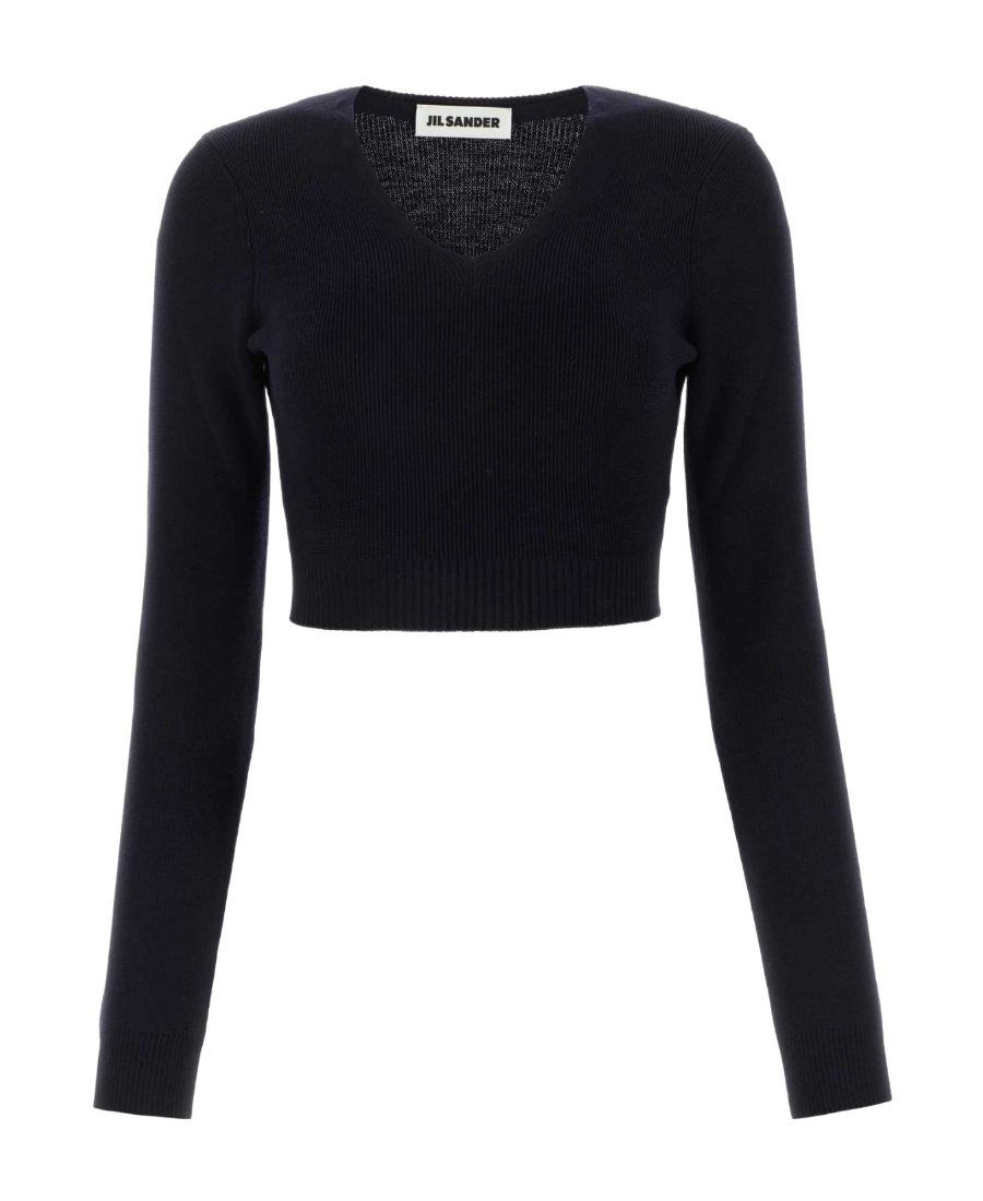 Jil Sander Cropped Wool Sweater In Black