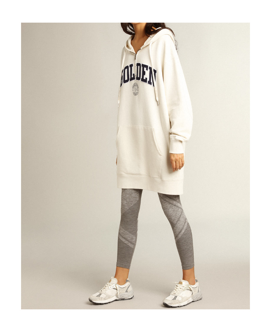 Golden Goose White Sweatshirt Dress With Hood And Golden Patch In White