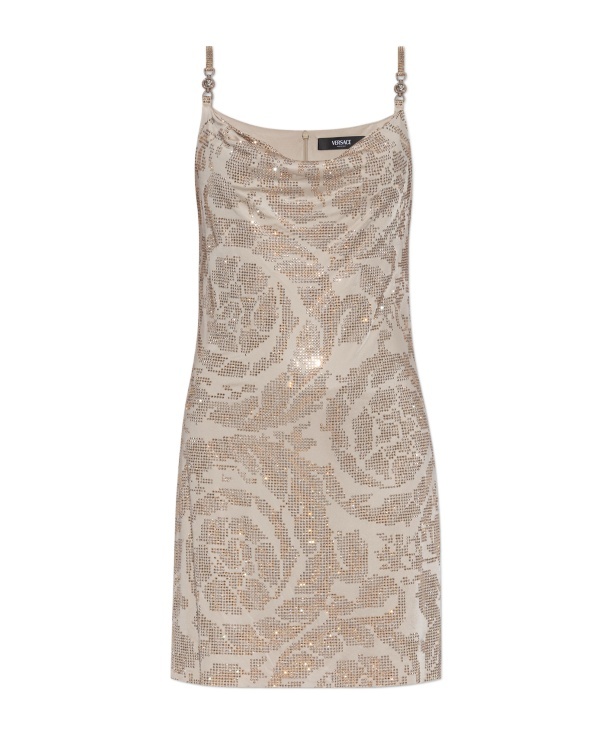 Versace Knee Length Dress With Chain-link Shoulder Strap In Nude