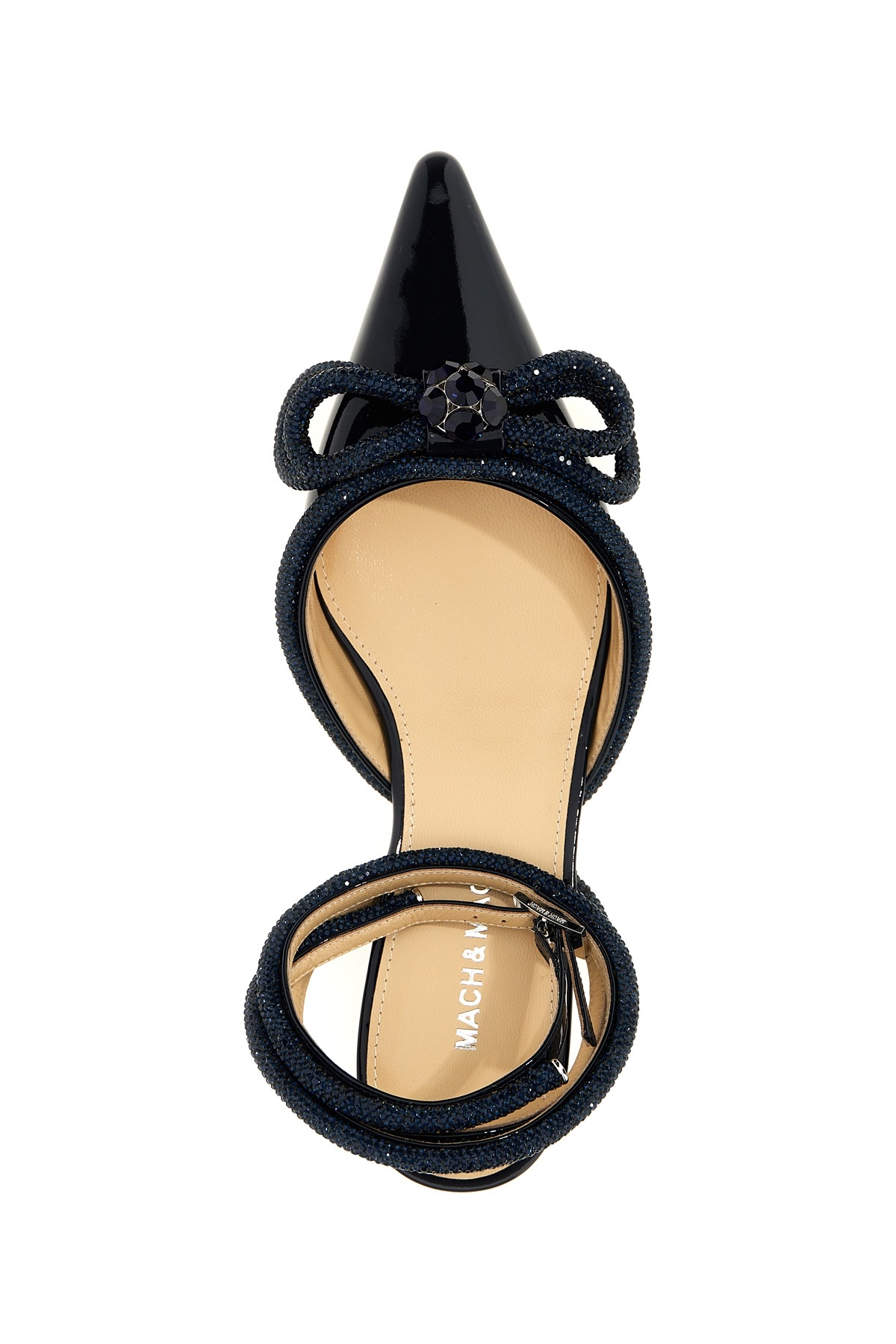 Mach&mach Navy Blue Double Bow Ballet Flats In Black