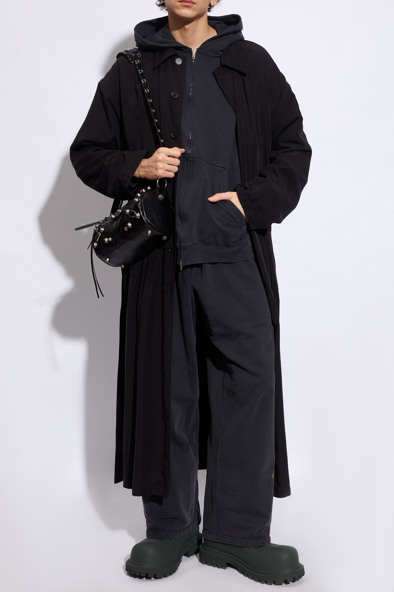Balenciaga Trench Coat Belted 3/4 Sleeves In Black