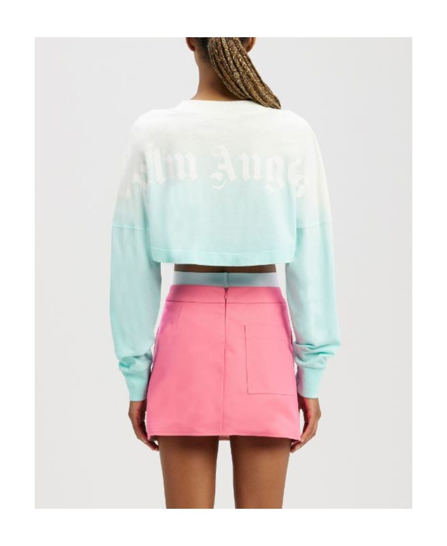 Palm Angels Gradient Cropped Long-sleeve T-shirt In Blue