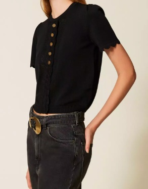 Twinset Oval T-shaped Buttoned Clam-shaped Sweater In Black