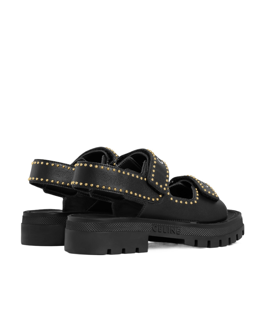 Celine Leo Riveted Flat Sandals With Thick Heels In Black