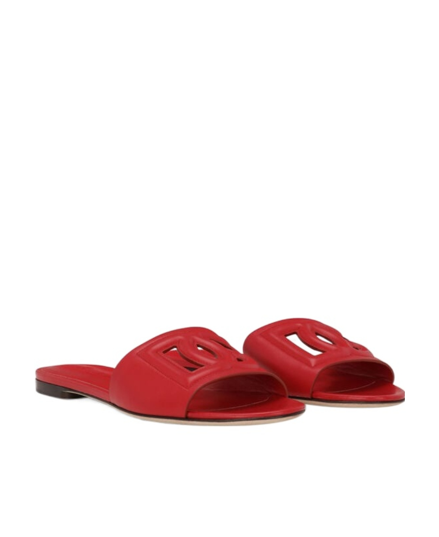 Dolce & Gabbana 'bianca' Leather Flat Sole Sandals In Red
