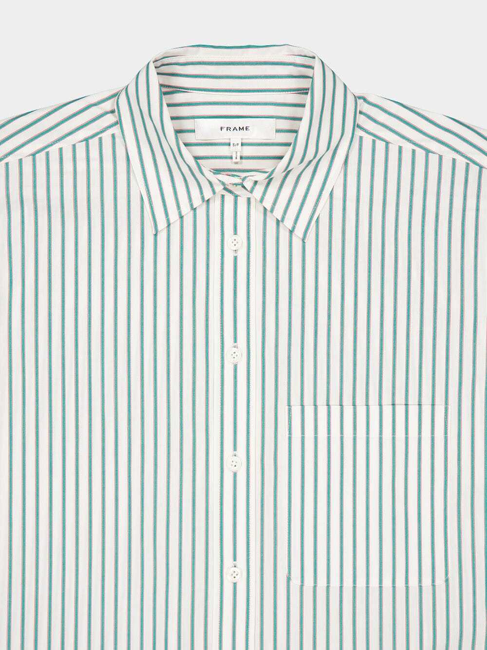 Frame Cutaway Collar Vertical Stripes Shirt In White