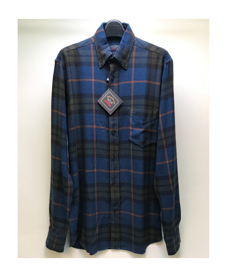 Shop Paul & Shark Lapel Plaid Long-sleeved Shirt In Black
