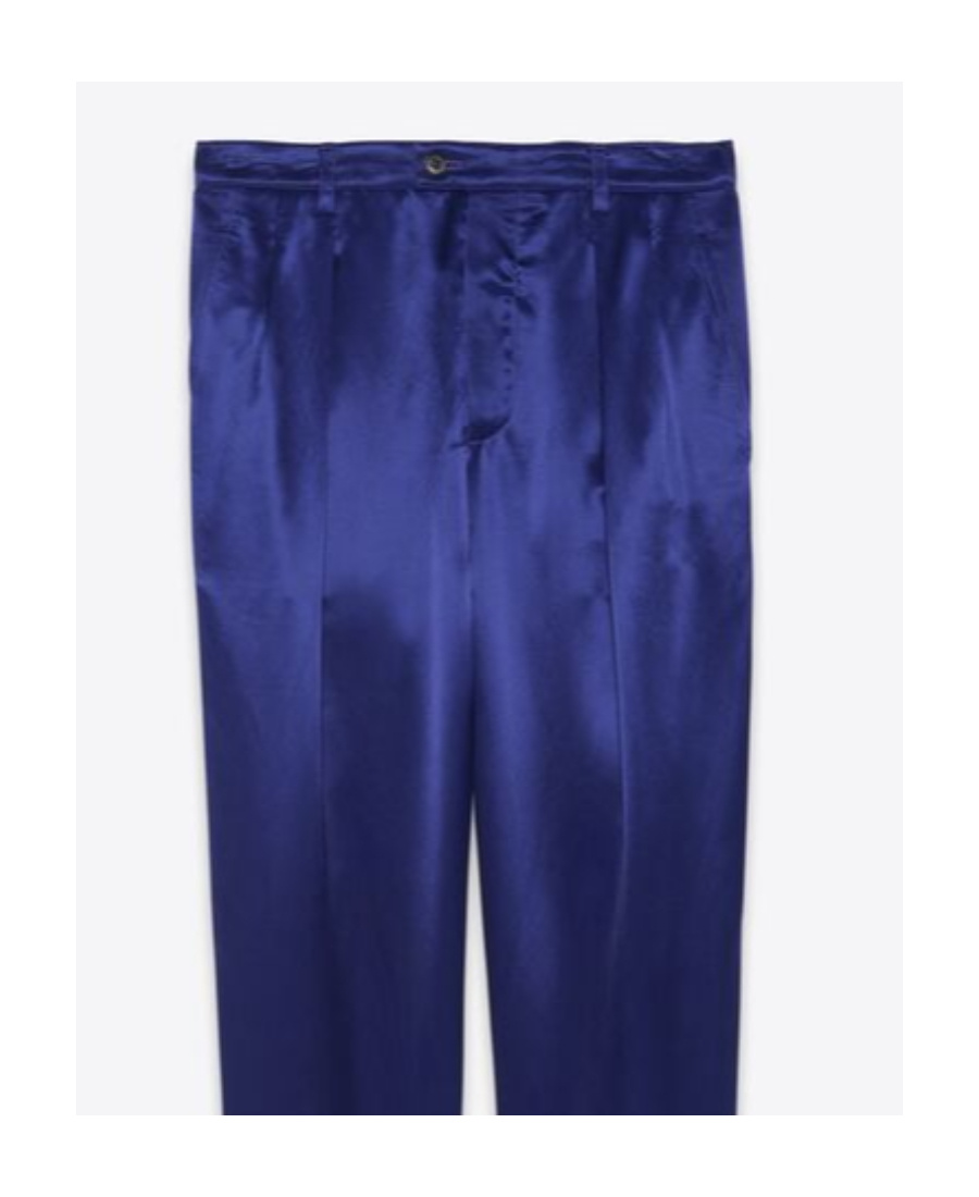 Saint Laurent Mid-rise Silk Straight Leg Trousers In Blue
