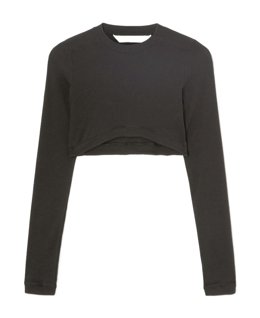 Palm Angels Crewneck Long-sleeved Cropped Top In Black