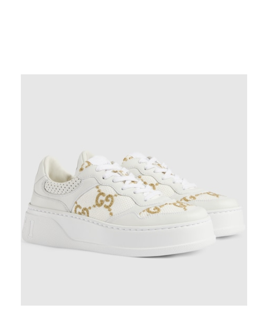 Gucci Gg Panelled Leather Sneakers In White
