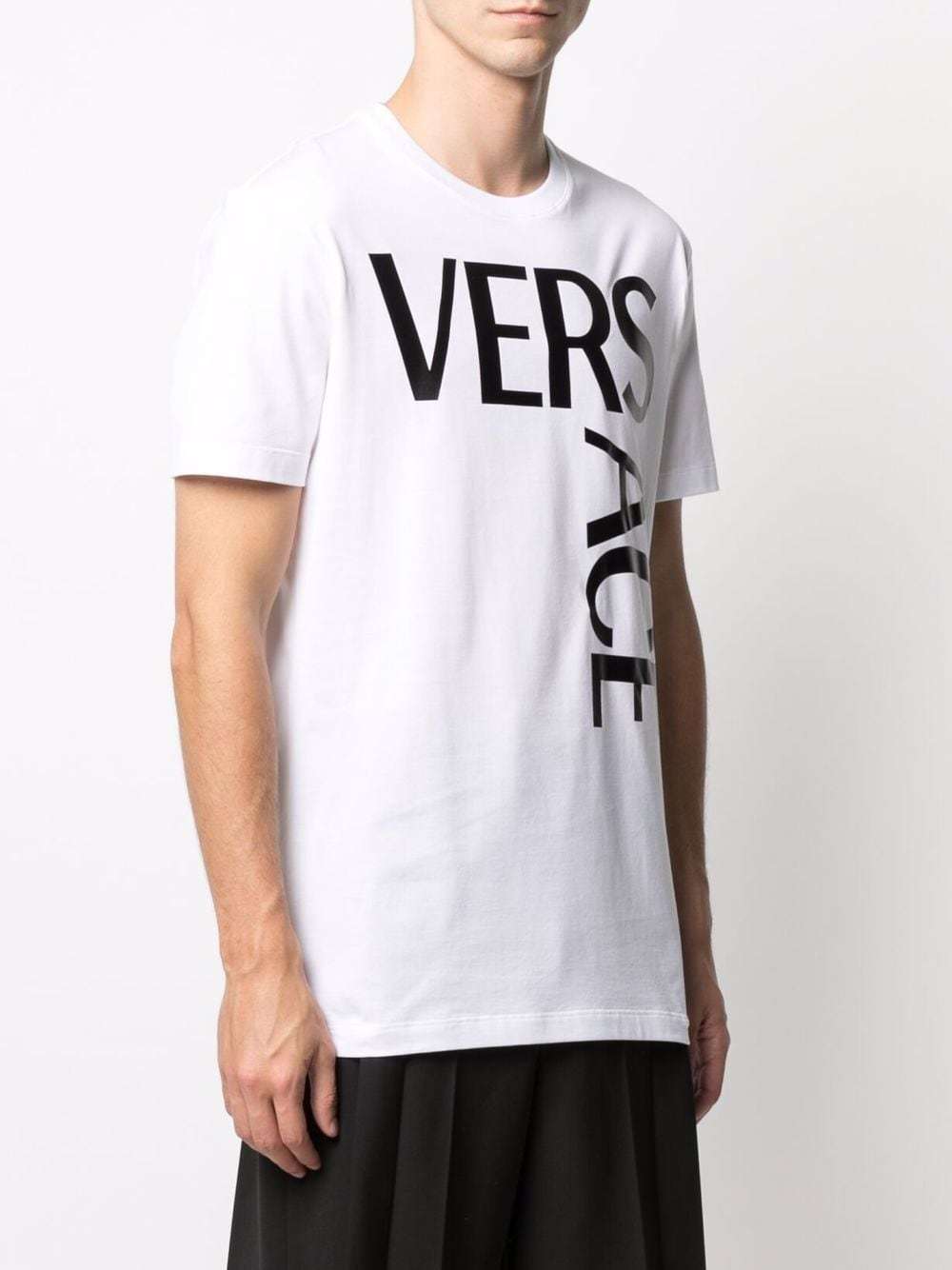 Versace Logo Printed Short Sleeved T-shirt In White