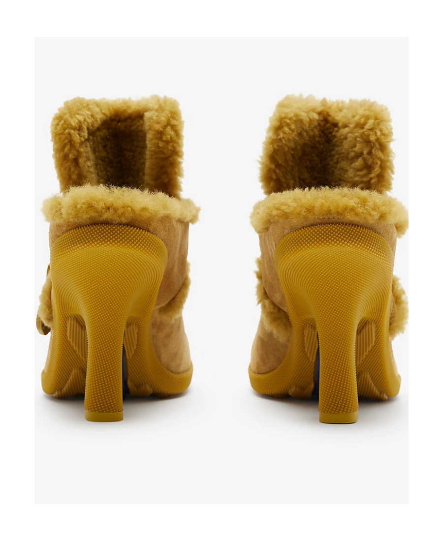 Burberry Highland Shearling-trim Suede Mules In Brown