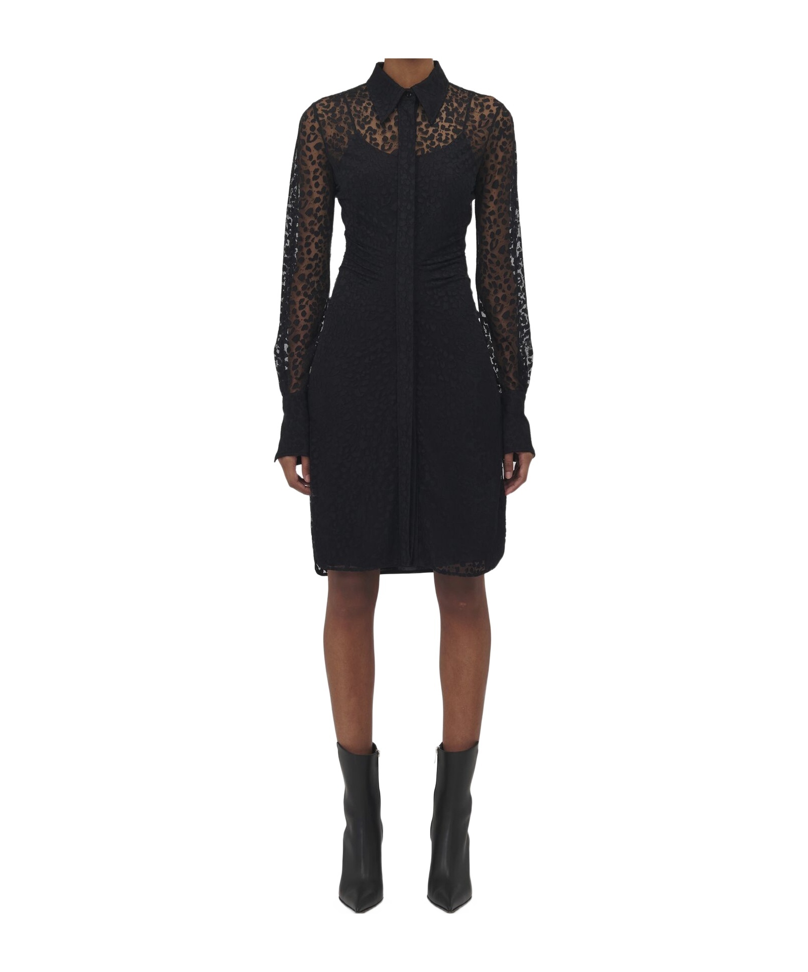 Alexander Mcqueen Leopard Print Burnt Flower Shirt Skirt In Black