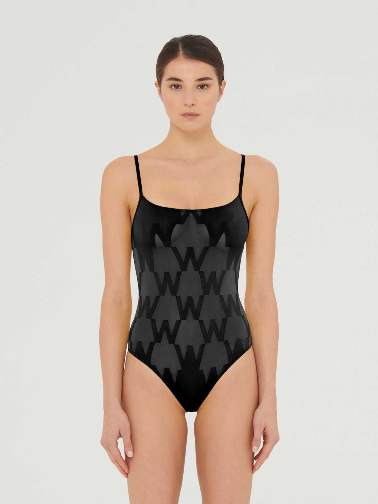 Wolford Logo Reticulated Conjoined Suit In Black