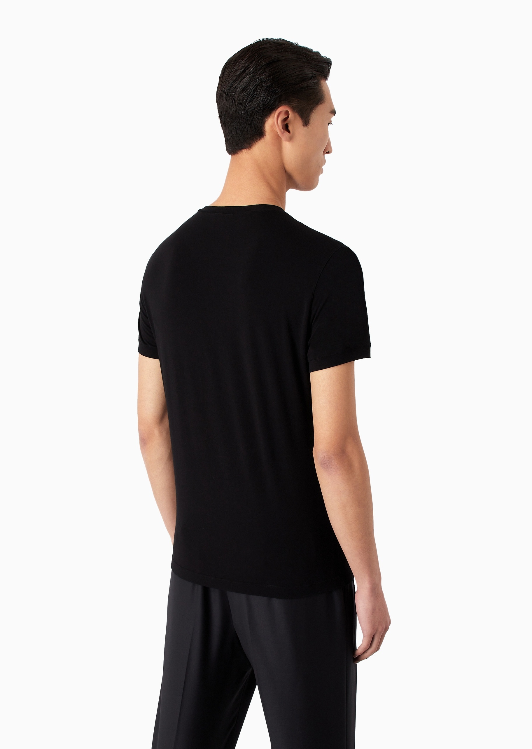 Giorgio Armani Icon Crew-neck T-shirt In Stretch Viscose Jersey In Black