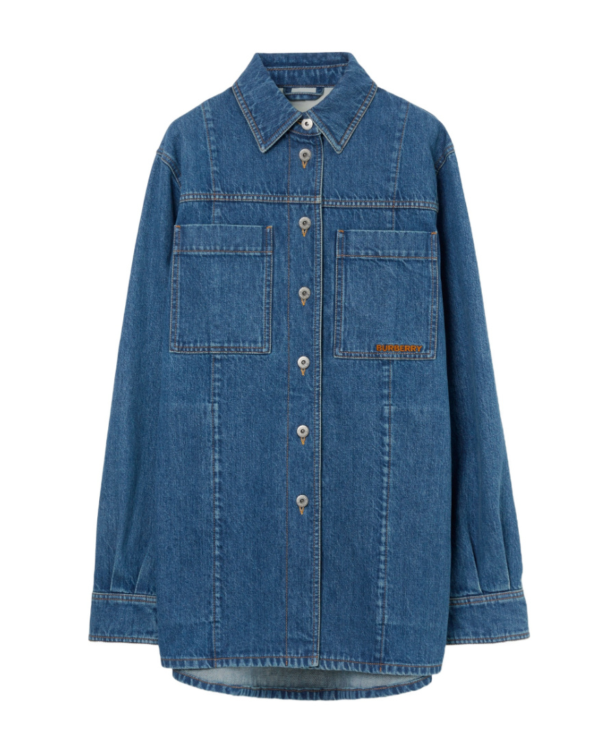 Shop Burberry Logo-embroidered Denim Overshirt In Blue