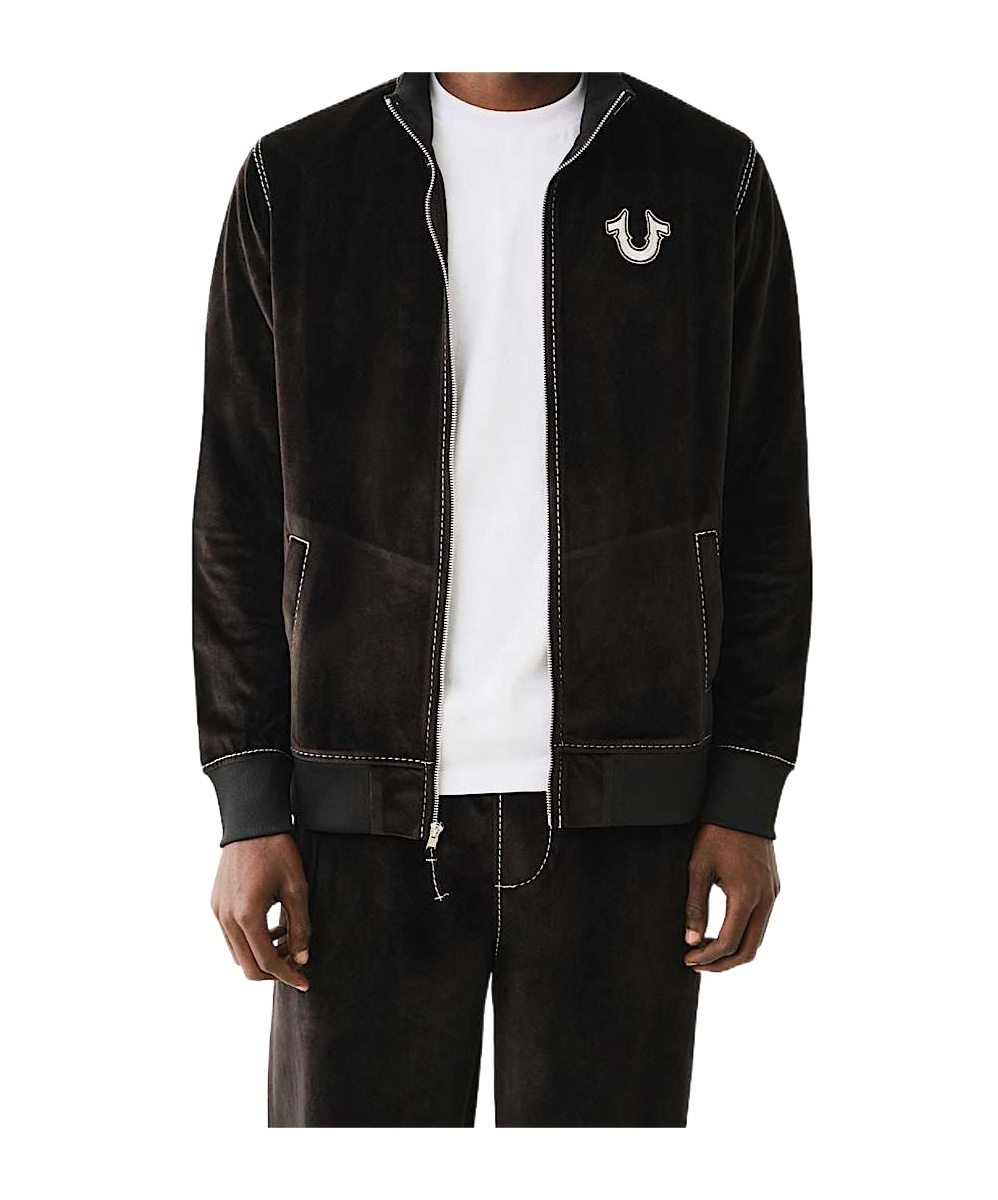 True Religion Velour Big T Zip Jacket In Black