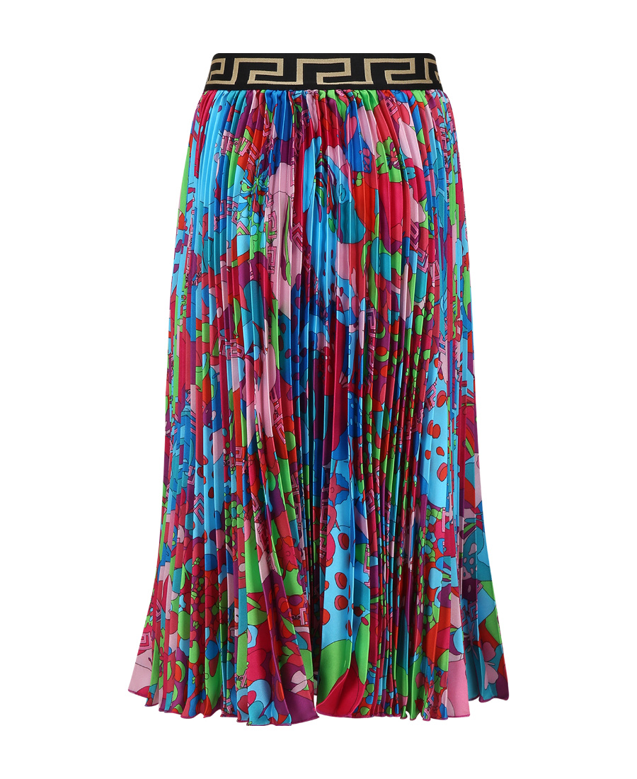 Versace Floral-print Pleated Skirt In Red