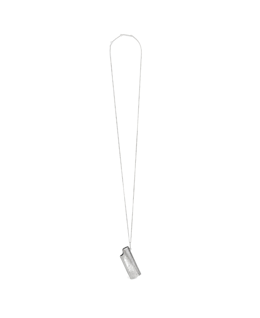 Celine Vintage Lighter Leather Cover Python Printed Necklace In White