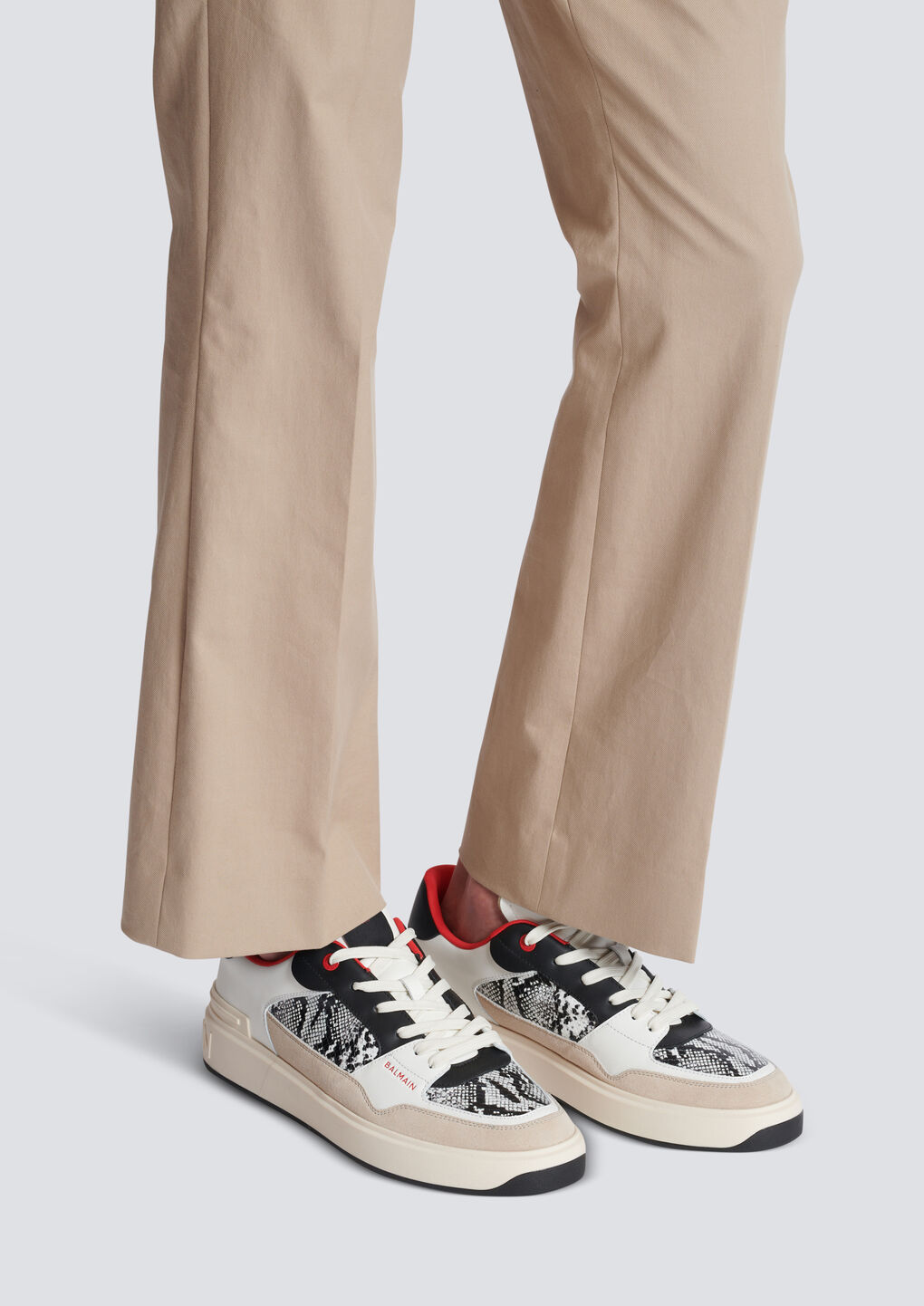 Balmain B-court Flip Snakeskin-effect Leather And Suede Trainers