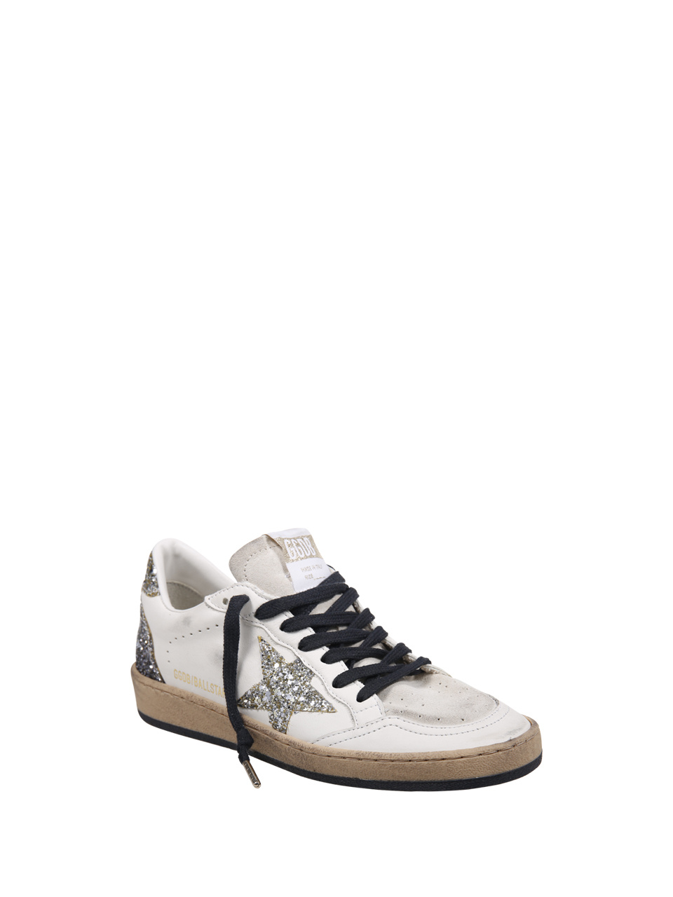 Golden Goose Ball Star Sneakers In Vintage Effect Leather And Suede With Glittered Star And Heel Tab In White