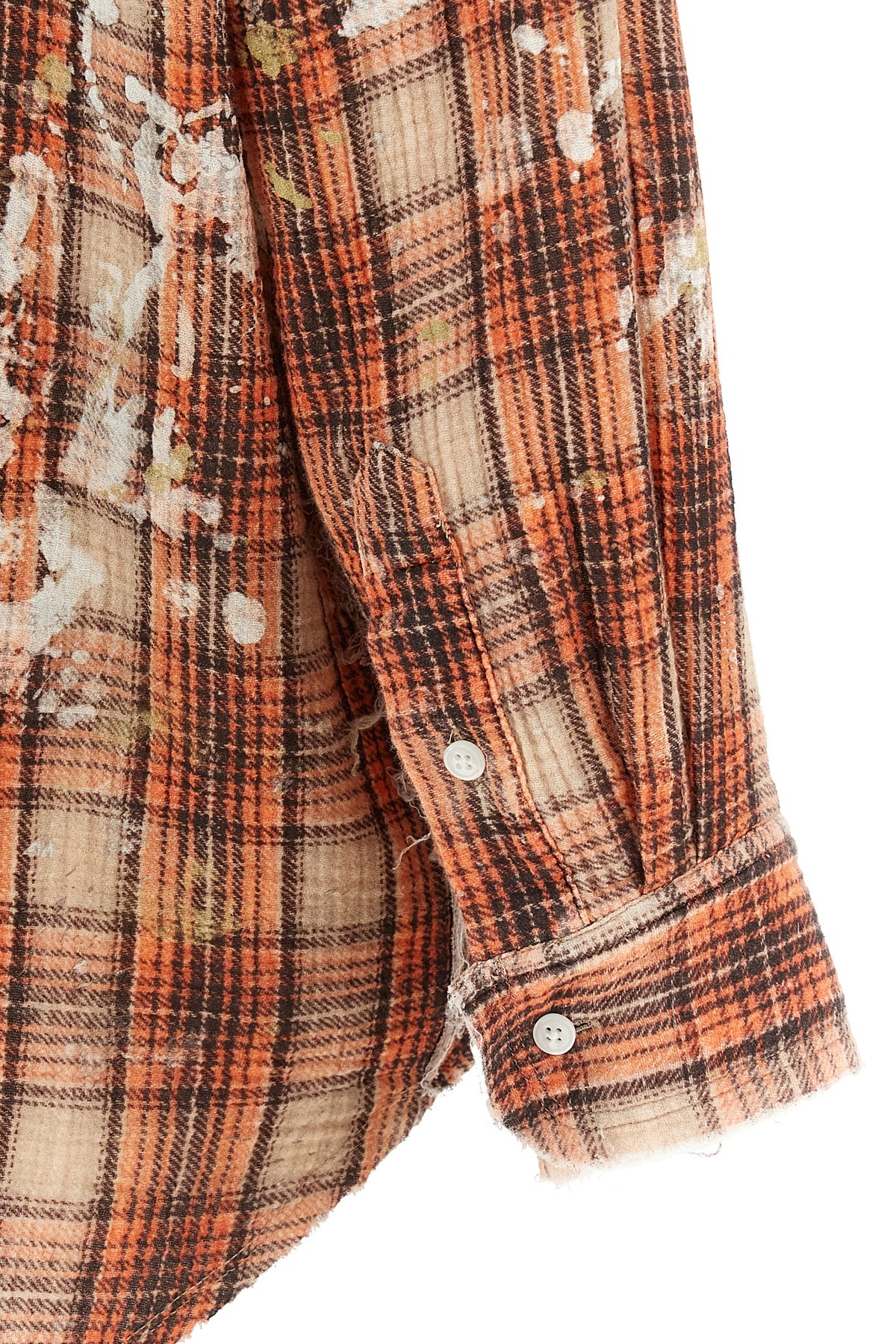 R13 Shredded-seam Drop-neck Shirt In Orangeplaidwithpaintsplatter-multicolor
