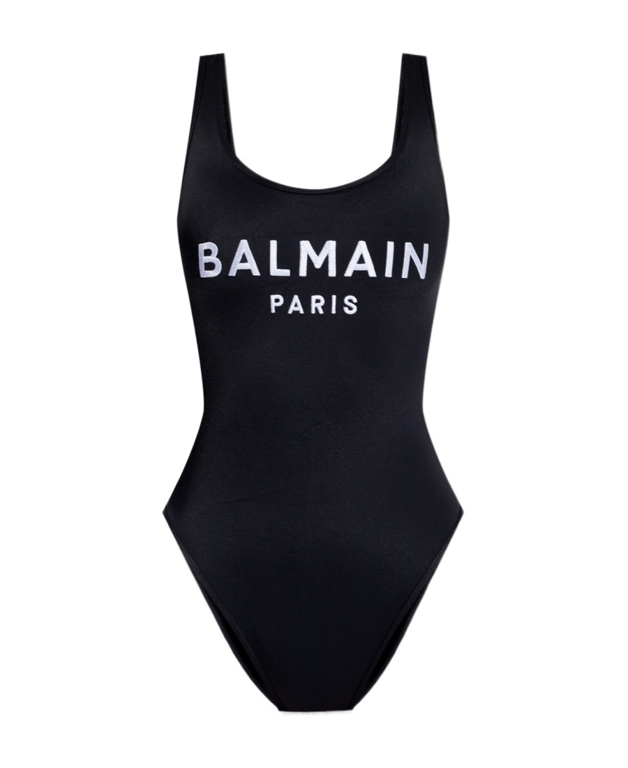 BALMAIN EMBROIDERED-LOGO SCOOP-BACK SWIMSUIT