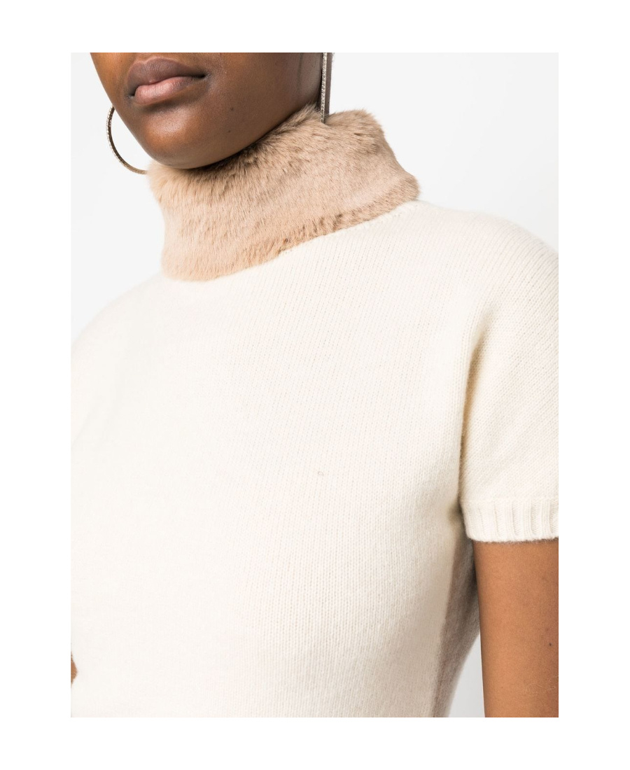 Blumarine Faux-fur Neck Top In White
