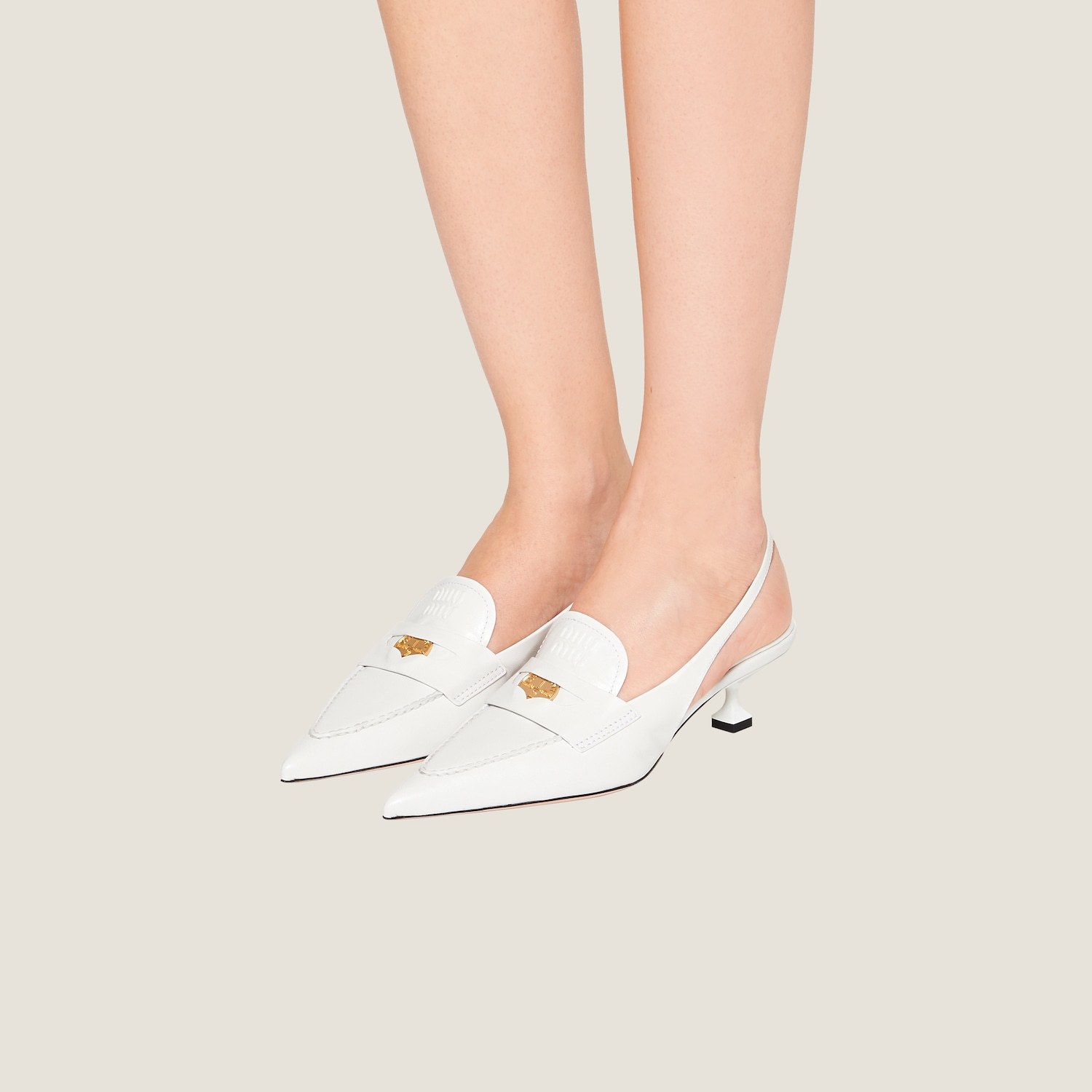 Miu Miu Leather Penny Loafers In White