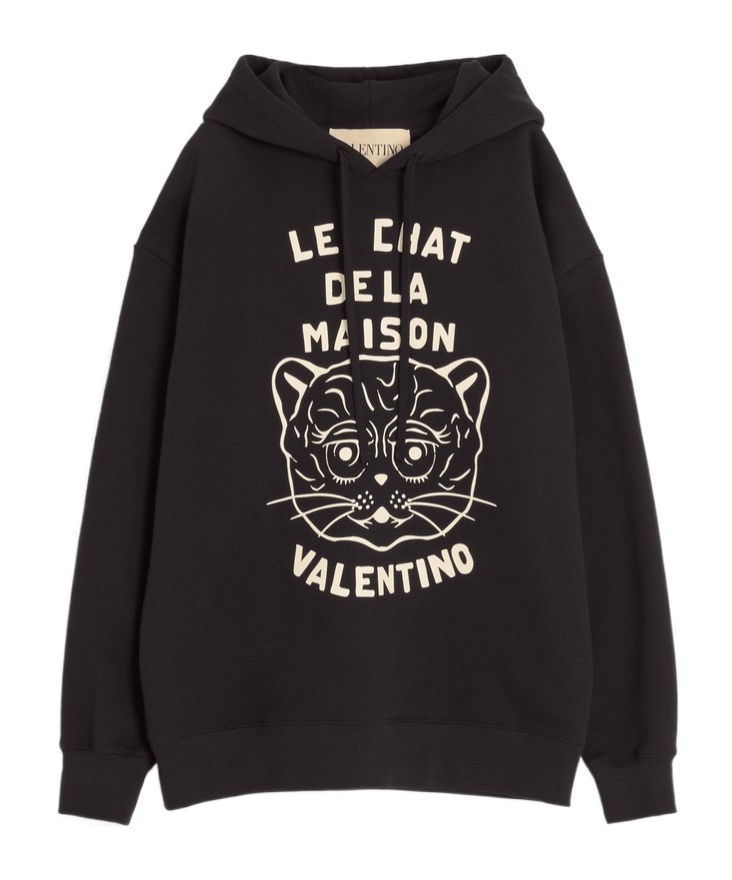Shop Valentino Cotton Sweatshirt With Chat De La Maison Patch In Black