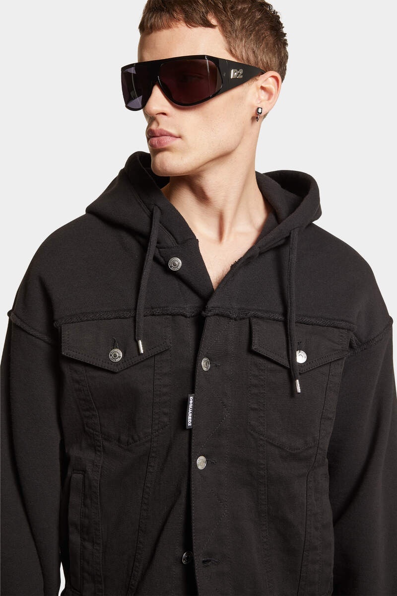 Dsquared2 Ayered-hood Denim Jacket In Black